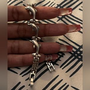 Silver tone dolphin 🐬 and panther link bracelet sz 7.5